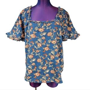 Wonderly by Belk‎ Cotton Gauze Square Neck Fringed Peasant Top Size Medium H41